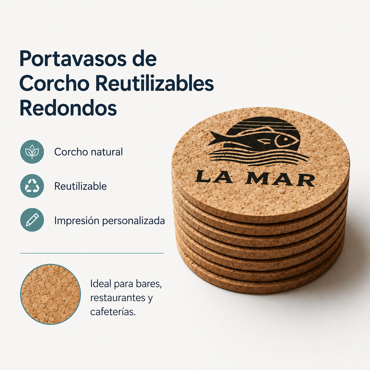 Portavasos de Corcho Reutilizables Redondos