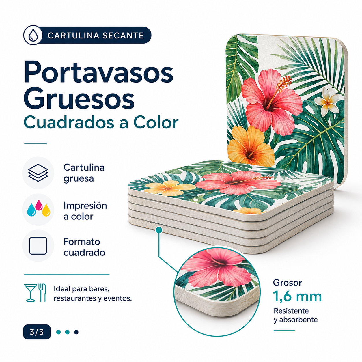 Portavasos Gruesos Cuadrados a Color